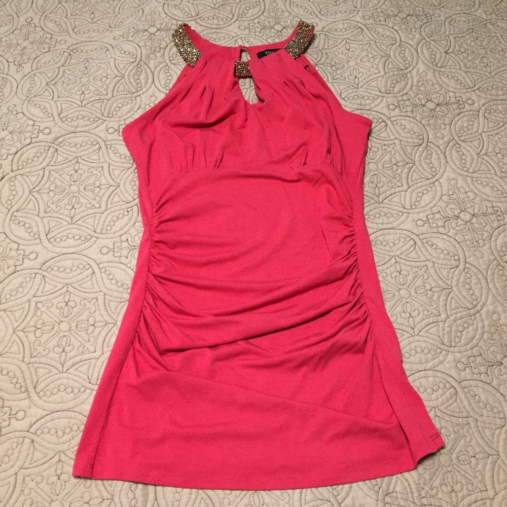 Pink top with beaded neckline